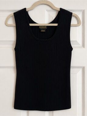 Georgiou Studio 100% Silk Ribbed Tank Top Black Sleeveless M